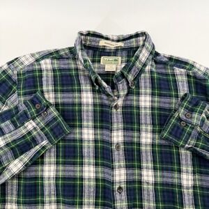 LL Bean Traditional Fit Flannel Shirt Plaid Cotton Button Down L Green Blue
